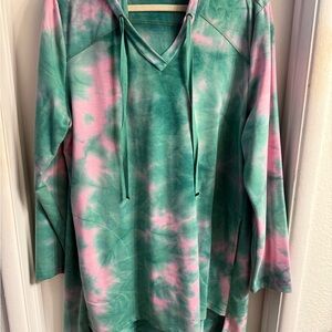 LOGO by Lori Goldstein Green and Pink Tie-Dye Hoodie